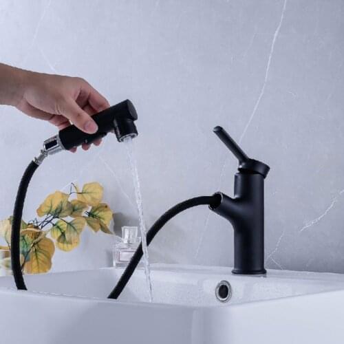 Black Stainless Steel Kitchen Faucet Pull Out Hot and Cold Faucets 360 Degree Rotation Retractable Vegetable Mixer Kitchen Basin