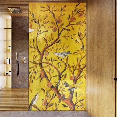 Traditional Fortune Tree and Birds painting Window film on the Glass for Bathroom Sliding door Cabinet Home decor
