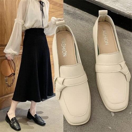 Womens shoes British style small leather shoes soft leather thin section thick with retro bow all-match square toe shoes
