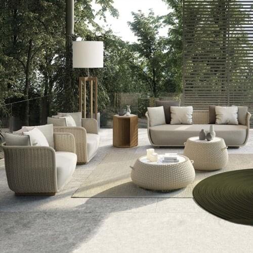 Outdoor rattan sofa waterproof sunscreen combination garden patio terrace sun room outdoor leisure chair