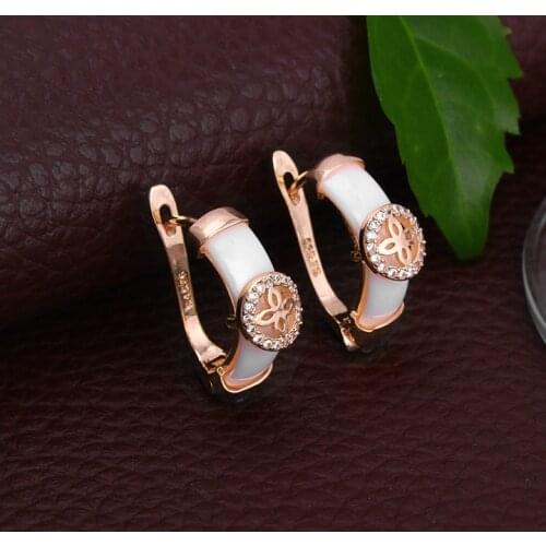 High quality Jewelry White And Ceramic Stud fine 18 K SOLID gold G/F Earring Women Party New design Copper Accessories AAA CZ