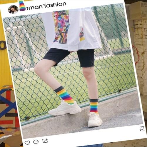 New Rainbow Striped Long Tube Socks Japanese Womens Socks Harajuku Ing Trend Street Korean Candy Color Socks