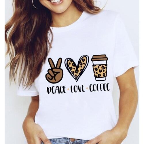 Women Graphic Leopard Love Coffee Cute Spring Summer 90s Short Sleeve Lady Kawaii Clothes Tops Tees Print Female Tshirt T-Shirt