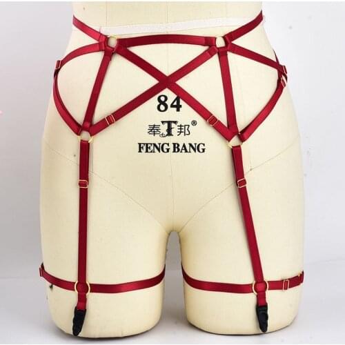 Goth Harajuku High Waist Body Bondage Harness Lingerie Womens Sexy Stocking Suspenders Red Elastic Leg Garters Garter Belt
