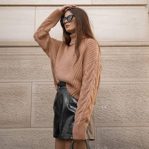 Winter women turtleneck sweater 2021 Autumn casual basic pullover Solid color cable knitted long Sleeve loose tops warm jumper