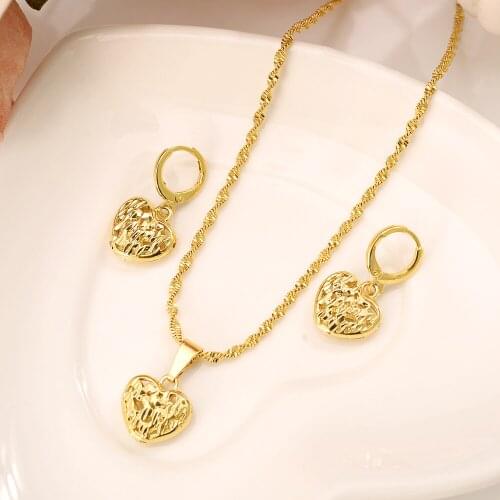 Gold dubai heart African jewelry Set Necklace pendant Earrings Eritrea wedding bridl jewelry for women sweater chain gifts