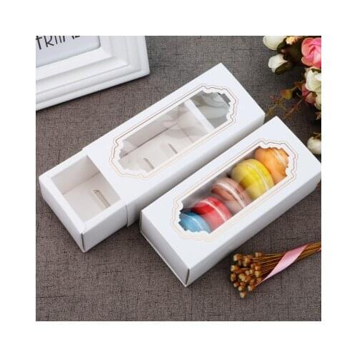 10-30Pcs Macarons Box Pvc Window White Bronzing Kraft Paper Gift Packaging Box Kid Birthday Wedding Cake Boxes For Guests Candy