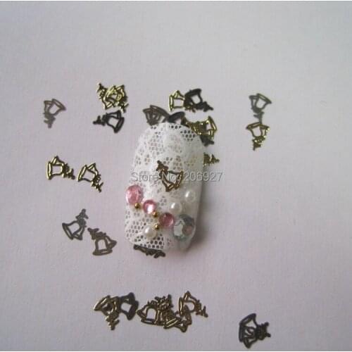 MS11-2 100pcs Gold Cute Bell Nail Art Metal Sticker Nail Art Decoration Non-adhesive Sticker