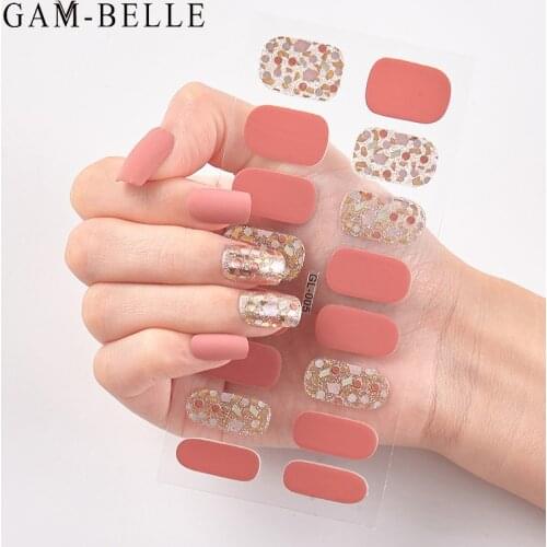 GAM-BELLE 16Tips Nail Art Sticker Glitter Sequins 3D Mixed Designs Full Cover Decals Self-Adhesive Nail Art Decoration for Women