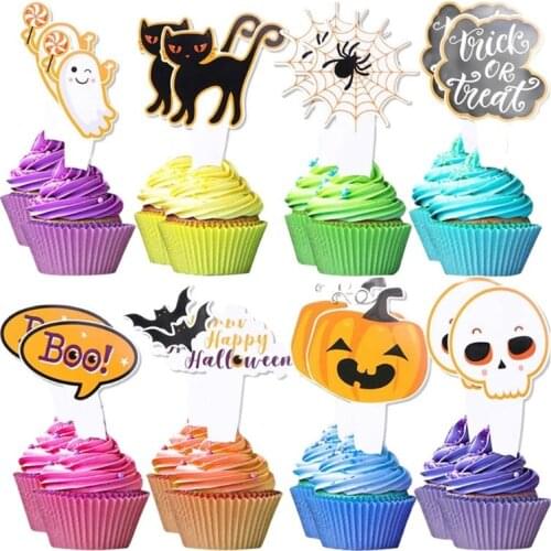 16Pcs Cake Toppers Halloween Cupcake Toppers Cake Insert Cards for Party Cake Decoration