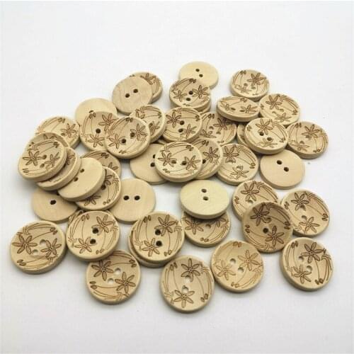 300pcs 20mm Natural Wood Round Buttons Laser Flower Patterns Sewing Accessories Embellishments