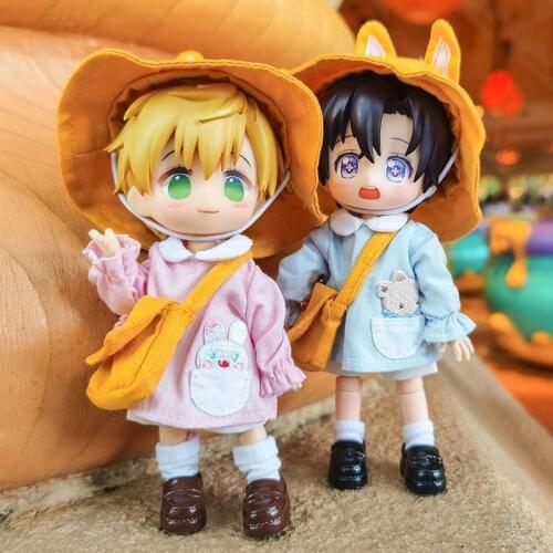 4pcs=Shirt+short Pant+Hat+ Bag Doll Clothes Kindergarten Uniform for Ob11,obitsu 11,Molly,GSC,1/12 BJD Doll Clothing Accessories