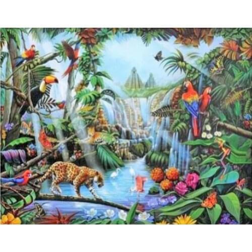 5D Diamond Painting Full Square round drill Animal Diamond Embroidery diamond mosaic Waterfall landscape garden A2154