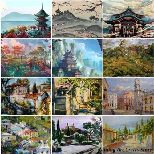 Diy Diamond Painting Vintage Travel Building Landscape Full Round Square Drill Embroidery Cross Stitch Mosaic Picture Home Decor