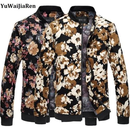 YuWaiJiaRen Big Size 5XL Men Bomber Jackets Stand Collar Casual Zipper Jacket MenBrand Clothing Outwear Flower Print Coats