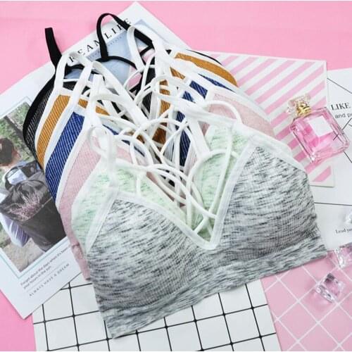 Brathable Yoga Sports Bra Thin Shoulder Strap Padded Sport Shirt Women Sexy Shockproof Running Jogging Gym Tops Girl Tube Top