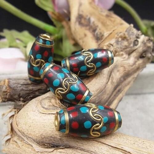 2pcs/lot Tibetan Style Nepal Barrel Spacer Beads 13x24mm Copper Oval Charm Beading Fittings DIY Necklace Bracelets Jewelry Make