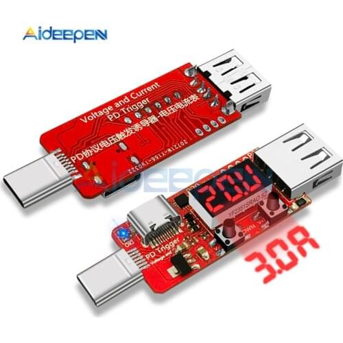 Type-c USB Quick Charger PD 3.0 2.0 5V 9V 12V 15V 20V Automatic Voltage Detector PD Charger Trigger Fixed Voltmeter Ammeter