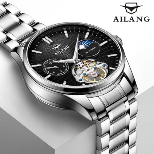 AILANG Luminous Sport Moon Phase Mens Wrist Watch Waterproof Casual Watchs Brand Luxury Tourbillon Automatic Skeleton 8607DL