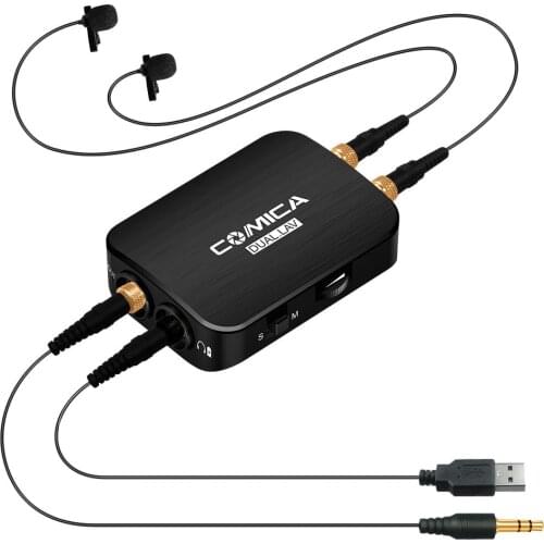 Comica CVM-D03 Dual Lavalier Lapel Microphone with Mono/Stereo Clip-on Interview Microphone for Cameras Camcorders& Smartphones