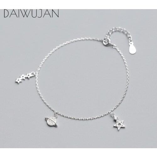 DAIWUJAN Personality Real 925 Sterling Silver Star Planet Pendant Charm Bracelets For Women Romantic Party Jewelry Adjustable