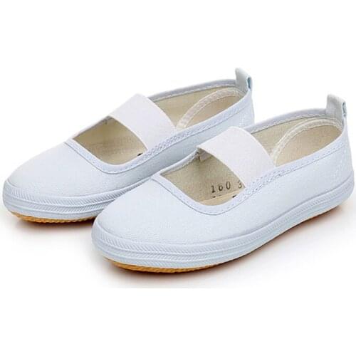 USHINE White shallow mouth elastic band children canvas dance gym shoes children adult