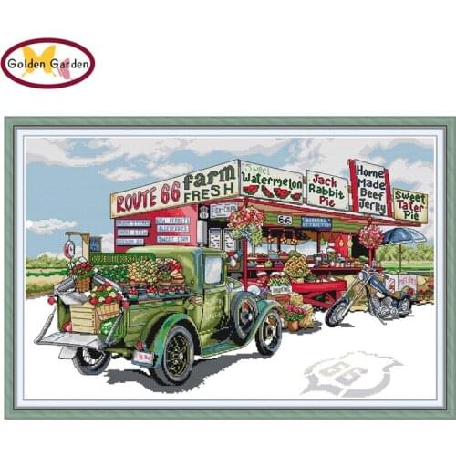 GG Fruit Cart Painting Counted Cross Stitch Pattern Embroidery Needlework Kit Joy Sunday Print Cross Stitch Sets for Home Decor