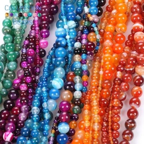Smooth Colorful Stripe Agates Beads Natural Stone Round Beads For Jewelry Making Handmade DIY Bracelets Necklace Accessories 15"