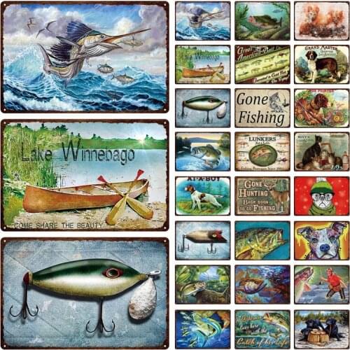 Go Fishing Metal Signs Vintage Rusted Shabby Art Decorative Plate Bar Garage Kitchen Wall Plaques Decor Tin Sign Man Cave Poster