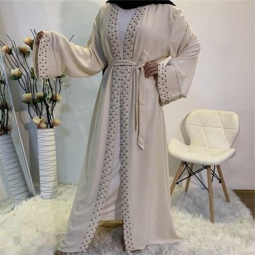2021 New womens beading ethnic style muslim maxi long cardigan trench coat robe plus size SMLXLXXL