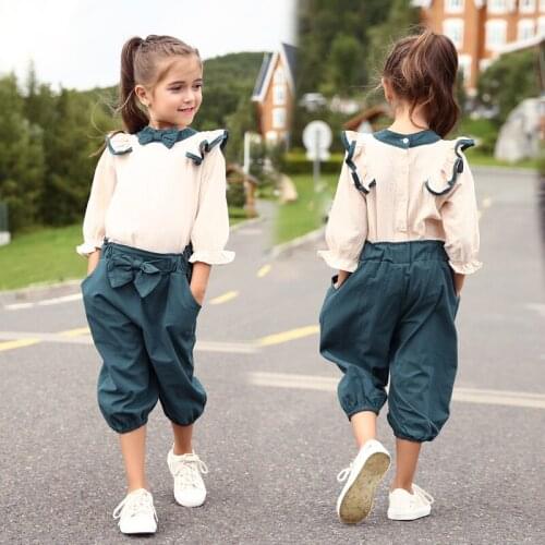 Spring Fashion Baby Girls Sets Loose Comfort Ruffles Shirts + Harem Pants 2pcs Kids Clothes Casual Children Outfits Vestidos