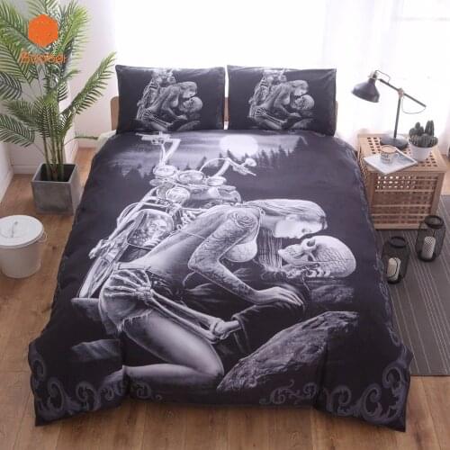 New 3D Black Motorcycle Skull Printed Duvet Cover Set 2/3pcs Single Queen King Bedclothes Bed Linen Bedding Sets No sheet SJ126