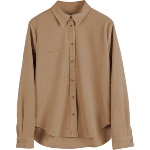 Brown Lapel Thick Shirts Women Spring Autumn Solid Colors Long Sleeve Loose Casual Blouse 2021 New Fashion Clothing Vintage Wear