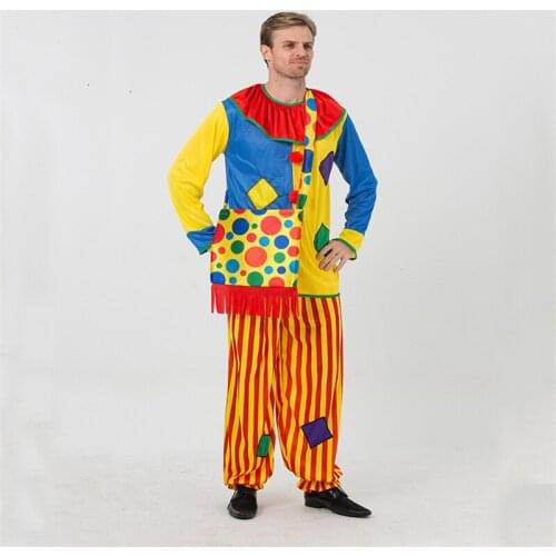 Clown Cosplay Suit Shirt Pants Funny Joker Halloween Men Women Kids Adult Party Clothing Performance Prom Night Free Shipping