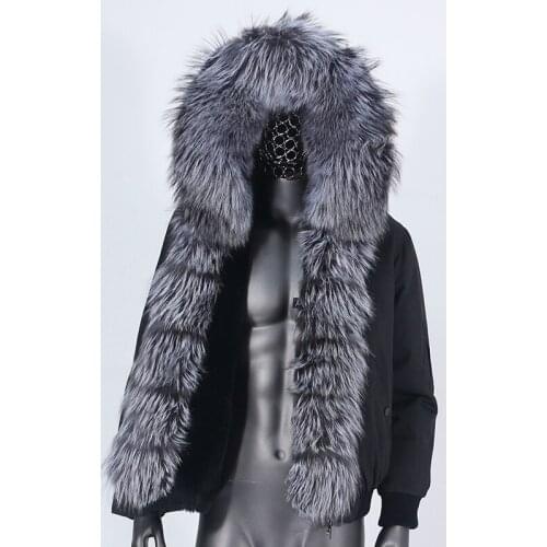 BLUENESSFAIR 2021 Men Bomber Waterproof Winter Jacket Natural Real Raccoon Fox Fur Coat Collar Hooded Detachable Streetwear New