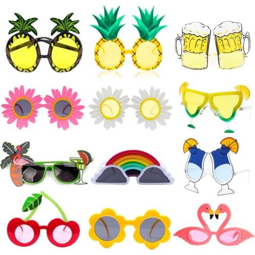 Summer Cartoon Flower Sunglasses Kids Hawaii Party Decors Flamingo Pineapple Outdoor Sunglasses Swimming Pool Beach Party Decors