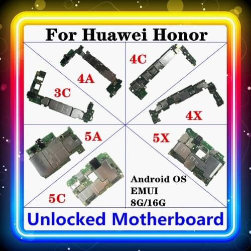 For Huawei Honor 3C,4A,4C,4X,5A,5C,5X Motherboard 16G/8G Original EMUI Android OS Main Board Clean Replaced Tested Full Chips