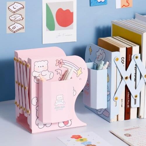 MINKYS Morandi Color 2 in 1 Multifunctional Metal Bookends Book Holder Stand With Pen Holder Kawaii Desk Organizer Stationery