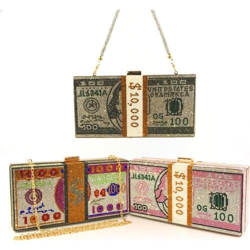 Fashion Box Evening bag Diamond Dollar Clutch Bag Luxury handbag Banquet party Purse Funny Shoulder bag Flap 2021 New Candy