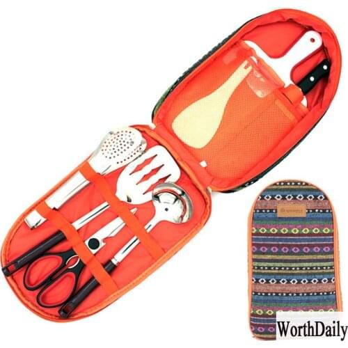 Stainless Steel Camping Portable Kitchenware Set Outdoor Camping Barbecue Cutting Board Soup Spoon Fried Shovel Rice Spoon Clip