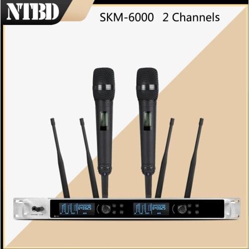 NTBD Home KTV Party Stage Performance Wedding Church SKM6000 UHF 2 Channel 2 Handheld Dual Wireless Microphone System Dynamic