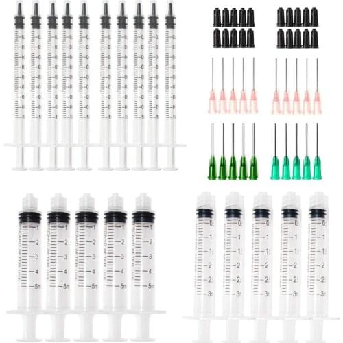 Plastic Syringe 1ml 3ml 5ml with 1inch Blunt Tip Needles For Lab and Industrial Dispensing Adhesives Glue Soldering Paste(20pcs)