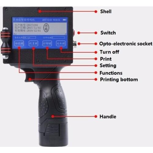 Portable Handheld Inkjet Printer Code Printing Machine 2-18mm letter size High resolution ink jet printer