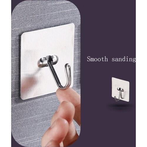 Kitchen hook brushed stainless steel strong viscose wall seamless sticker single hook bathroom punch-free hook