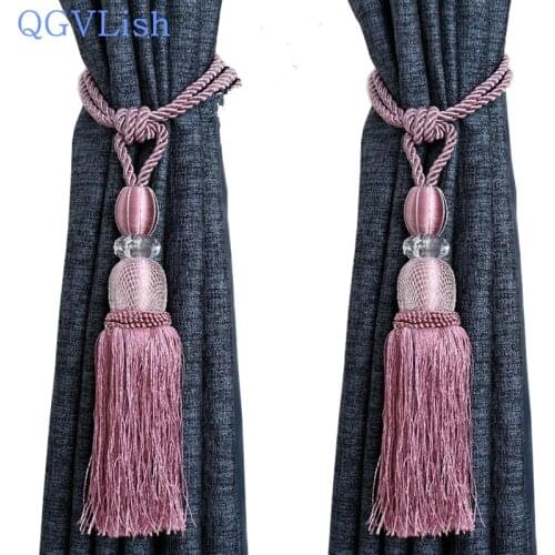 QGVLish 2Pcs/Pair Curtain Tiebacks Tassel Fringe Hanging Belt Balls Curtain Holder Accessories Tie Backs Decoration Lashing Bind