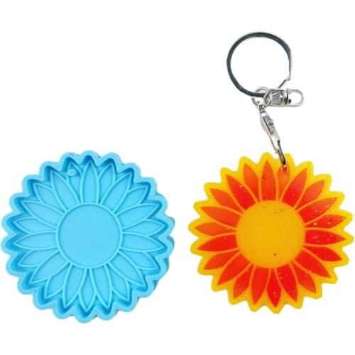 R58E Sun Flower Keychain Epoxy Resin Mold Key Ring Pendant Earrings Silicone Mould DIY Crafts Jewelry Casting Tool