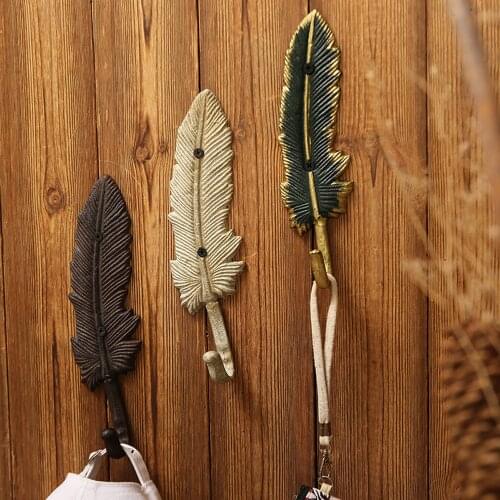 Retro Cast Iron Home Ornaments Decorative Metal Feather Wall Mount Hooks Towel Rack Clothes Hat Coat Key Hanger