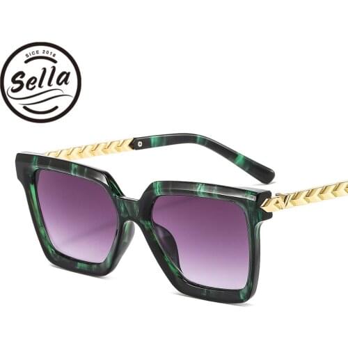 Sella New Arrival Fashion Men Women Summer Sunglasses Trending Oversized Square Gradient Lens Chain Alloy Legs Sun Glasses Shade