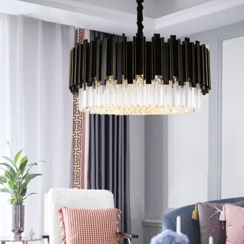 Modern Crystal Led Black Chandeliers Lighting Living Dining Room Decor Led Chandelier Lights Hanging Lamp Suspension Luminaire