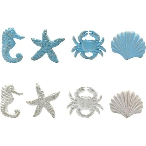 Mediterranean Blue/White Iron Knob Sea Horse/Crab/Shell/Starfish Handle Hook Cute Drawer/Cabinet Pull Bathroom/Kitchen/Kids Room